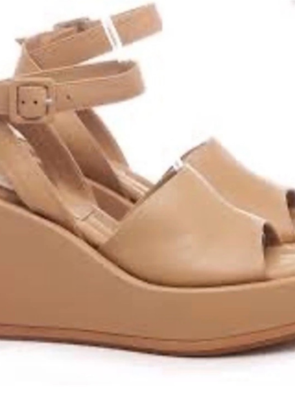 Paloma Barcelo Beige Tan Leather Platform Wedge Sandals